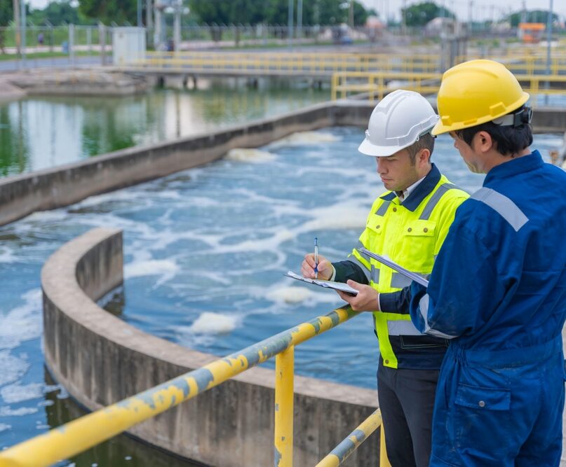 Environmental,Engineers,Work,At,Wastewater,Treatment,Plants,water,Supply,Engineering,Working